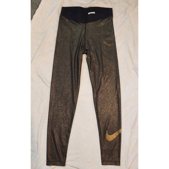 Nike Pro Dri-Fit Women's Training Leggings AQ4412-013 Black Gold Metallic Sz Med - Picture 1 of 10